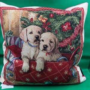 Christmas Holiday Pillow with Puppies 18x18 inch  NWT